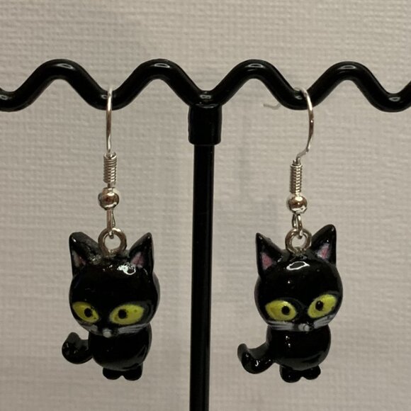 Black Cat Earrings, Cat Earrings, Halloween Earrings, Punk Goth Earrings, Gift - Picture 7 of 8